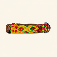 Afbeelding in Gallery-weergave laden, Andere zijde van leren hondenhalsband M126 met oranje, limegroene, roze en groene details