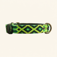 Afbeelding in Gallery-weergave laden, Andere zijde van leren hondenhalsband M124 met limegroene en donkergroene details
